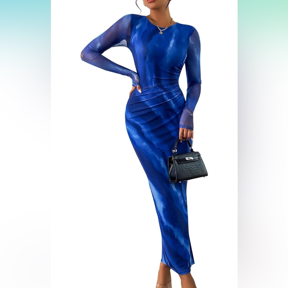 Amazon Vibrant Blue Long Sleeve Dress Brand New